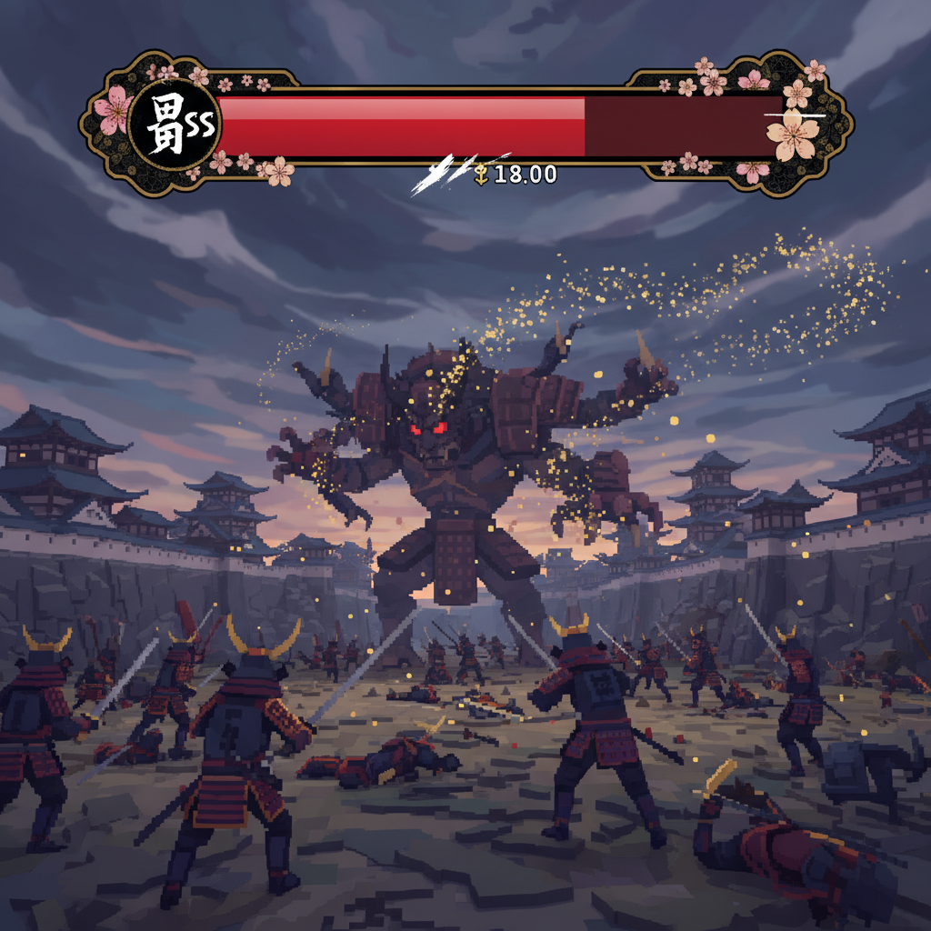 The boss health bar HUD — a long red bar at the top marks the Demon Warlord