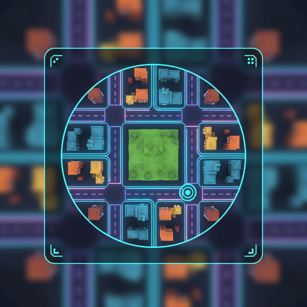 迷你地圖介面，俯視城市