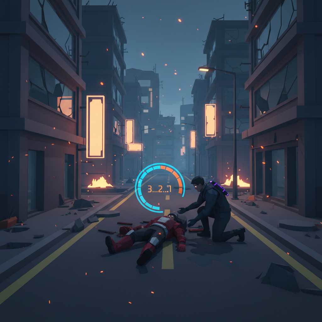 一名玩家倒地，隊友正俯身救援