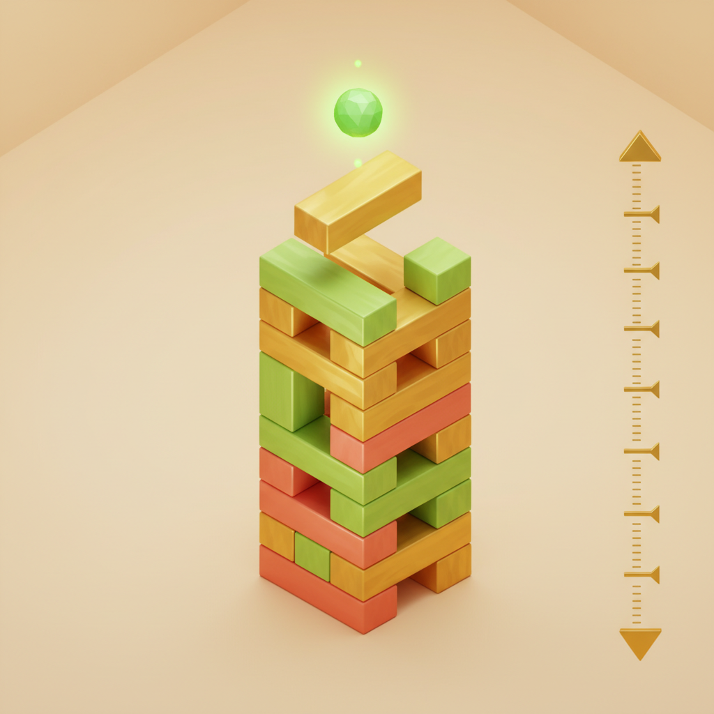 A block being placed with a green stability indicator sphere floating above it