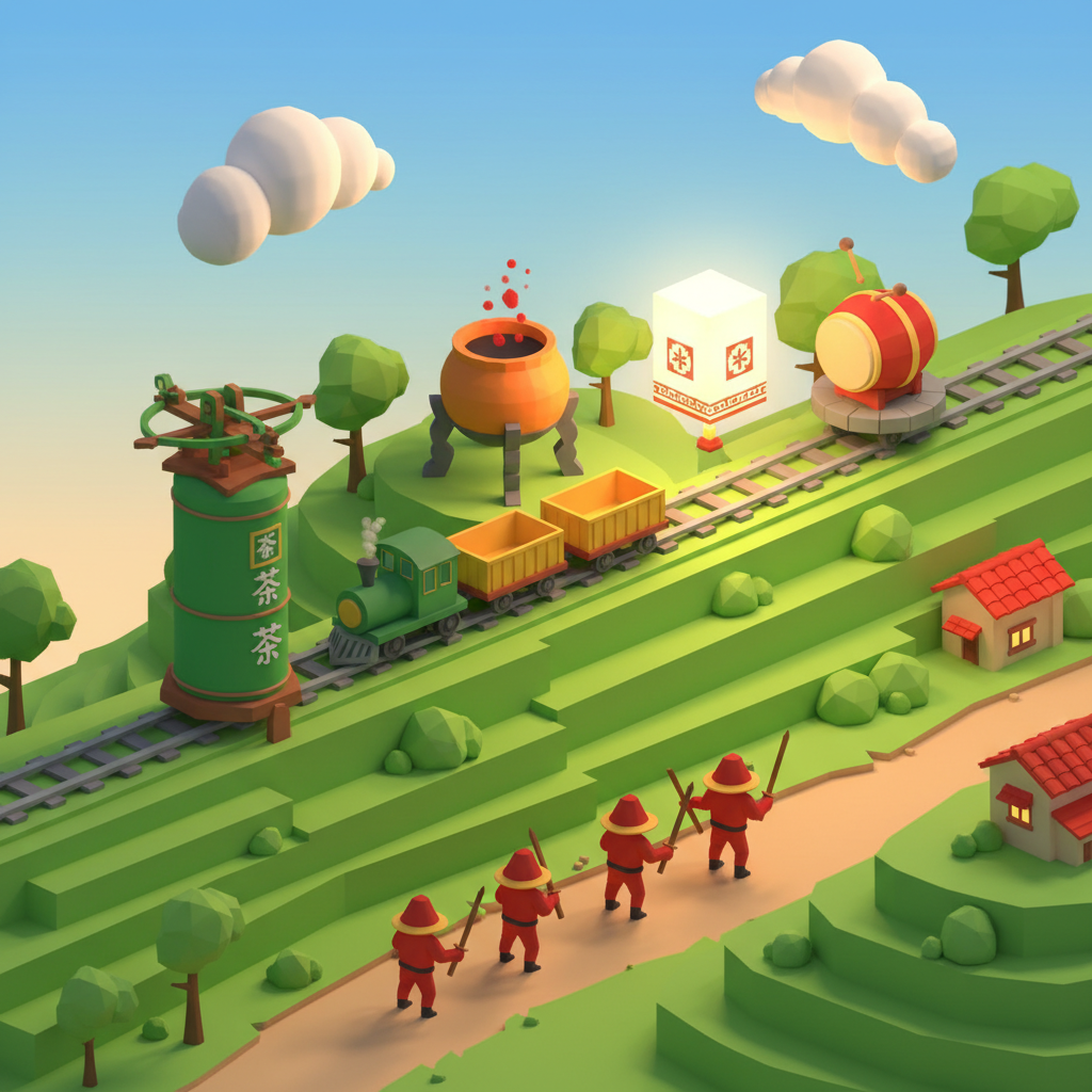 山線礦鎮保衛戰——台灣山城場景，四種防禦塔守護著金礦列車