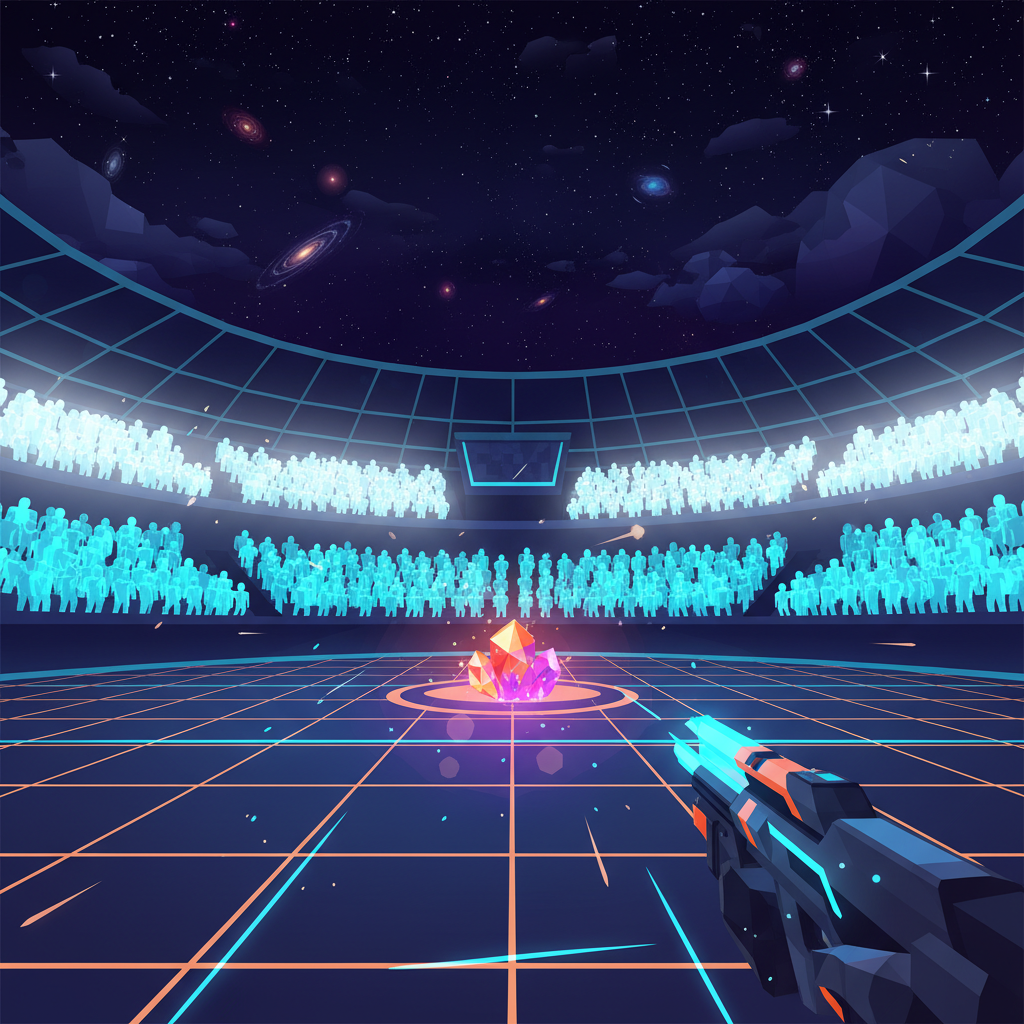 Holographic crowd flashing in unison at the moment of a kill