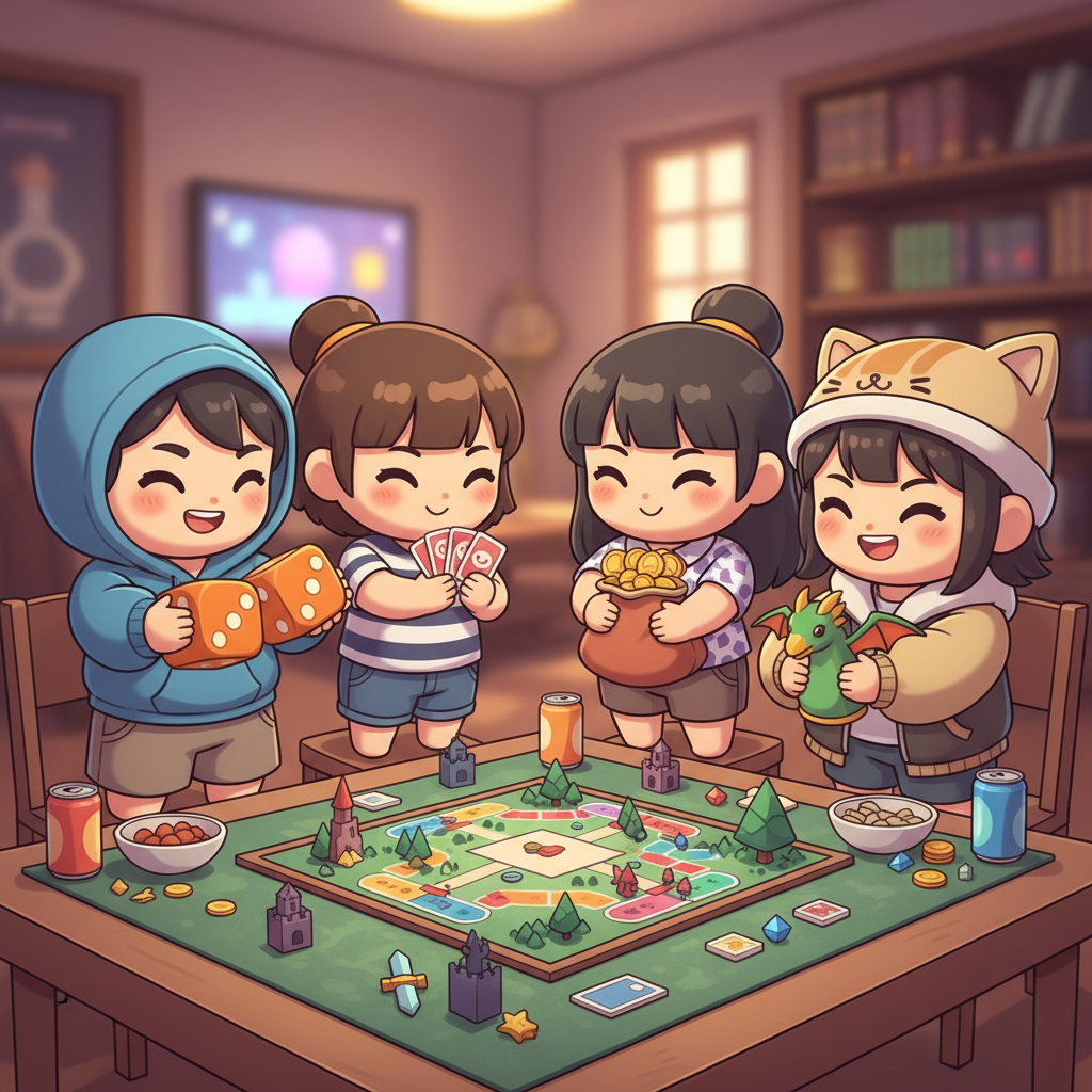 Q版角色一起玩棋盤遊戲