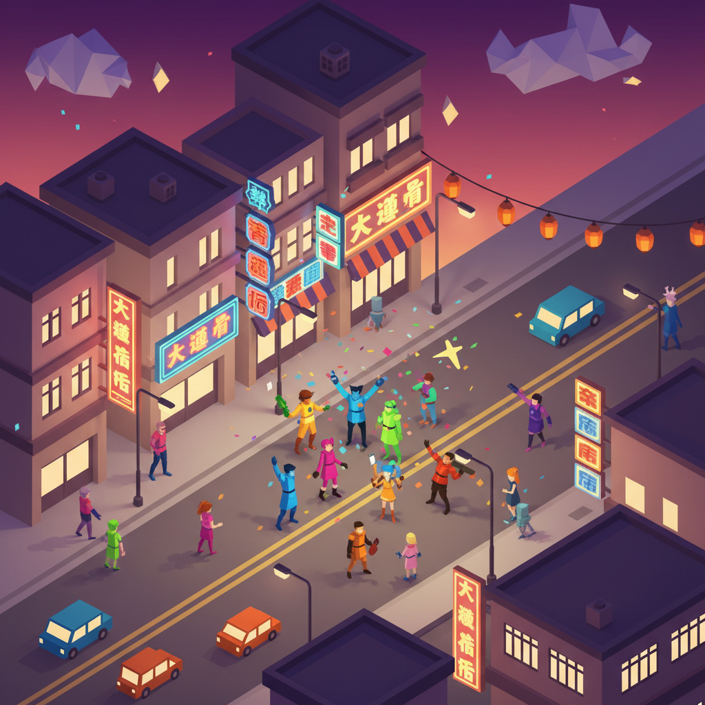 Players stand together in Taipei after multiplayer is complete