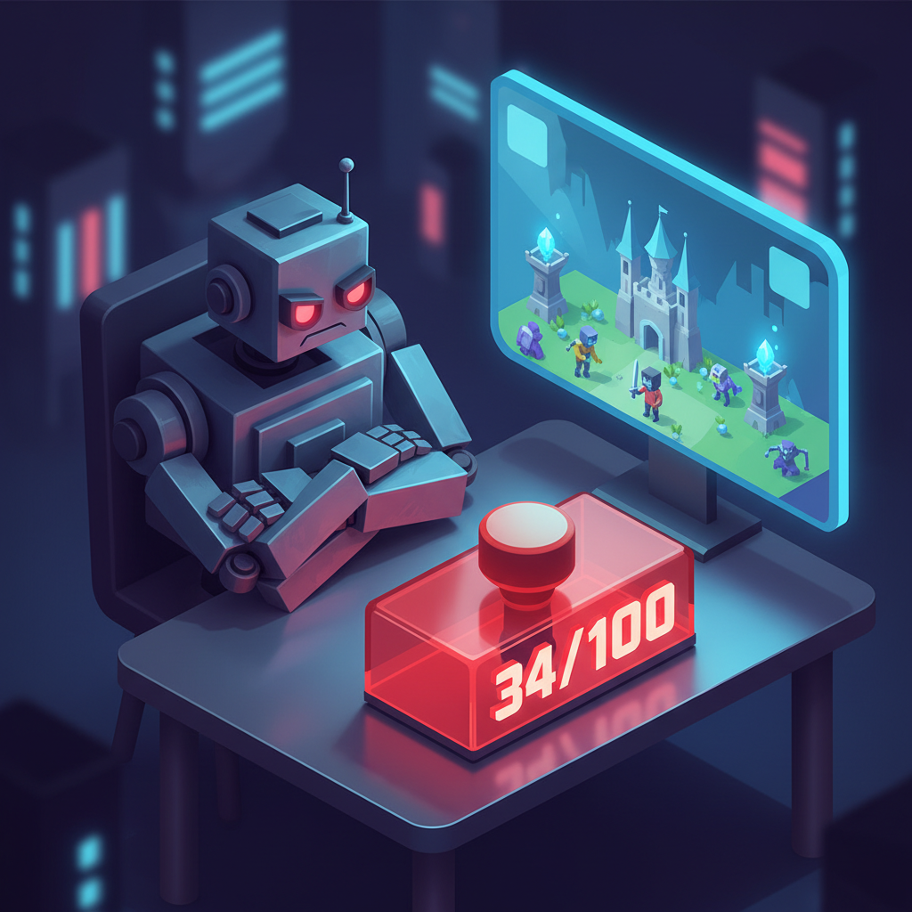 審核員的評判：AI 守在螢幕前，看著 34/100 的分數