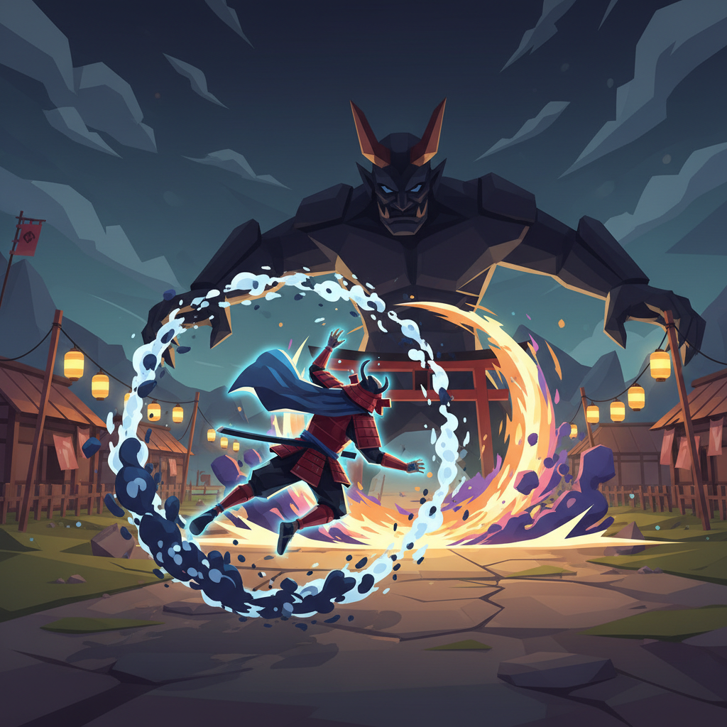 Hero dodging with ink splash as boss attack passes through