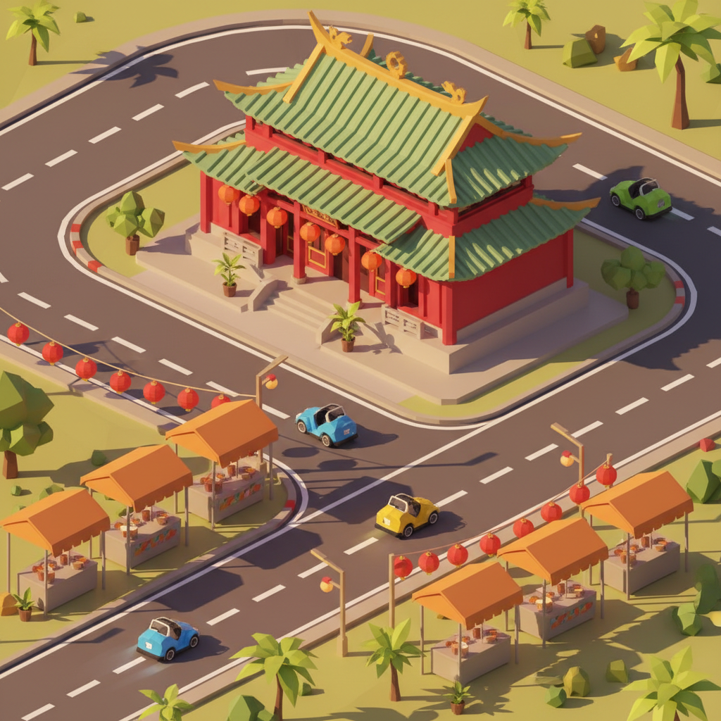 台南賽道與廟宇、小吃攤場景